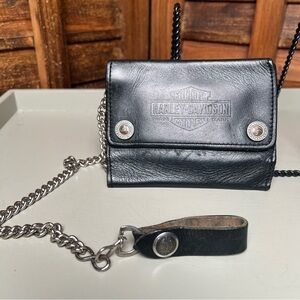 Authentic vintage Leather Harley-Davidson Black Chain Wallet, Detachable Strap